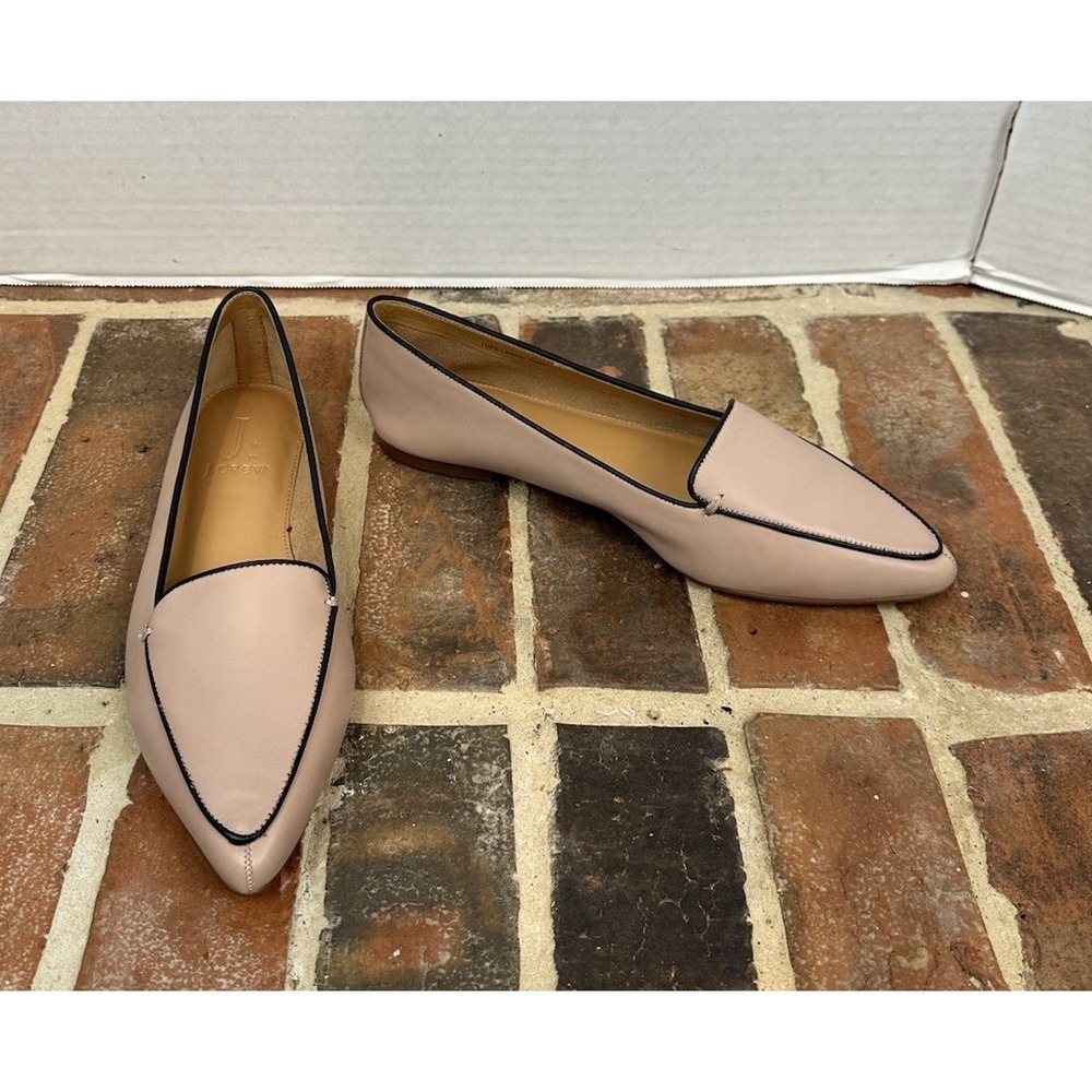 J. Crew Leather Ballet Flats Pink Pointy Toe Black Piping Classic Women's 8